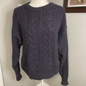 Eddie Bauer Men's Size Purple Large Blue Crewneck Fisherman Vintage Cotton